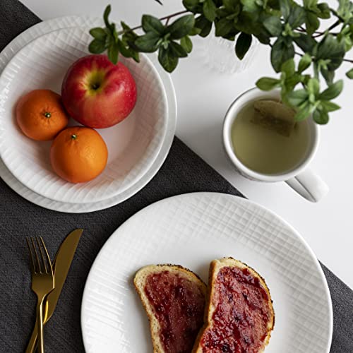 Image of Corelle Dinnerware Set, 12-Piece, Linen Weave, Tempered Glass, Dinner Plates, Side Plates & Bowls, 3X More Durable, Half The Space & Weight of Ceramic, 1146908