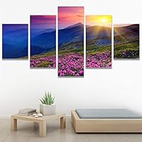 SIGNWIN 5 Panel Canvas Wall Art Modern Art Multicolor Nature Photography Relax/Calm Romantics Waterfall for Home Decorations Ready to Hang - 60