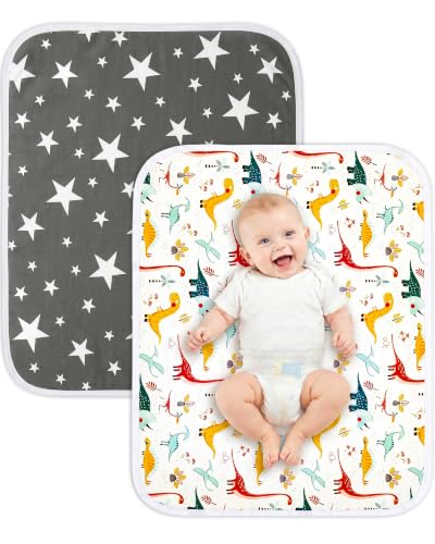 Image of Bnditeu 2 Pack Baby Changing Pad, Portable Diaper Changing Mats, 30"x24" | Ultra-Soft Cotton Surface, Skin-Friendly-Underpad & Crib Protection For Newborn Boys, Home & Travel Daily Use, Star Dinosaur