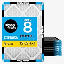 Simply 12x24x1 Air Filter, MERV 8, 8 Pack, For Home AC Furnace & HVAC Actual Size 11.75"x23.75"x0.75" DUST, Pet, Allergy Control