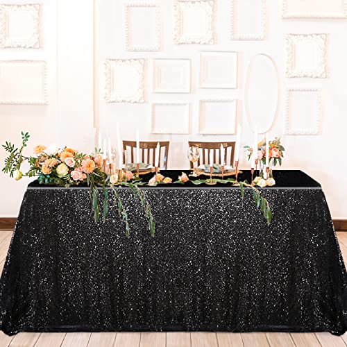 Queendream Black Sequin Tablecloth 90X132 Inch Halloween Tablecloth For Party Decorations Rectangular Seamless Tablecloth For Wedding Birthday #TOP7