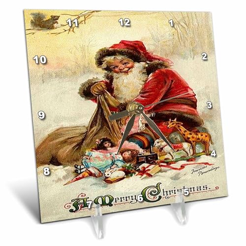 3dRose dc_46994_1 Vintage Christmas Christmas, Santa Claus, Xmas, Vintage, Merry Christmas, Nostalgic, Holiday Desk Clock, 6 by 6-Inch