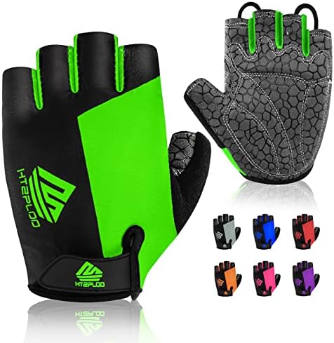HTZPLOO Bike Gloves Cycling Gloves Biking Gloves for Men Women with Anti-Slip Shock-Absorbing Pad,Light Weight,Nice Fit,Half Finger Bicycle Gloves (Green,Large)