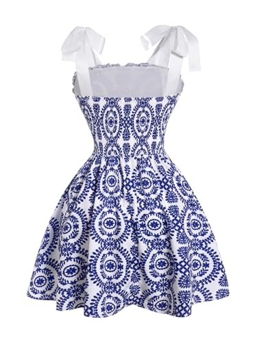 Image of Milumia Women's Floral Tie Shoulder Cami Dress Lace Up Side Vintage Flared Short Dresses