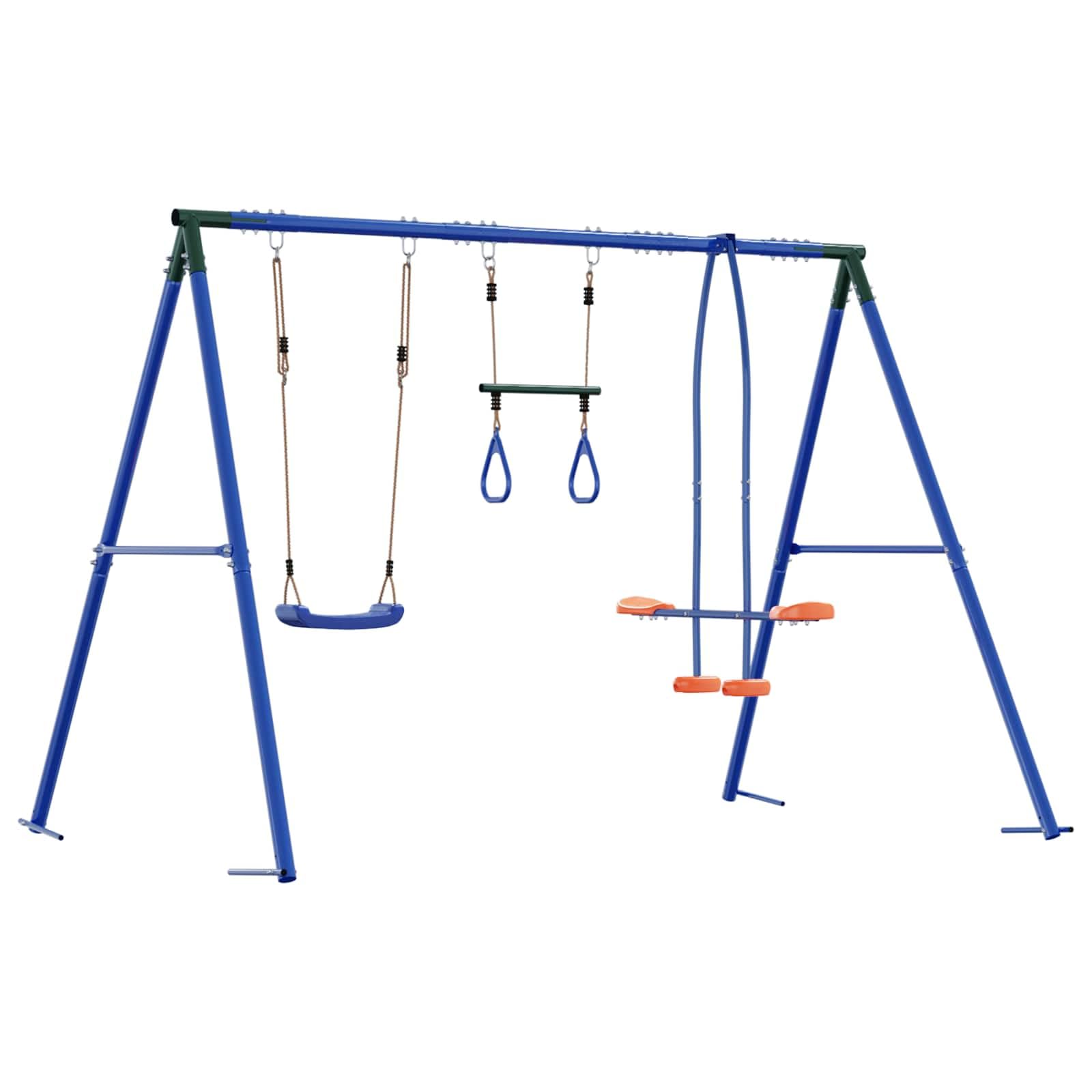 Juego de columpio para exteriores multicolor con marco de acero y material PE 263 x 185 x 185 cm, resistente a la intemperie para jardín y terraza, asiento ajustable, juguete de jardín robusto