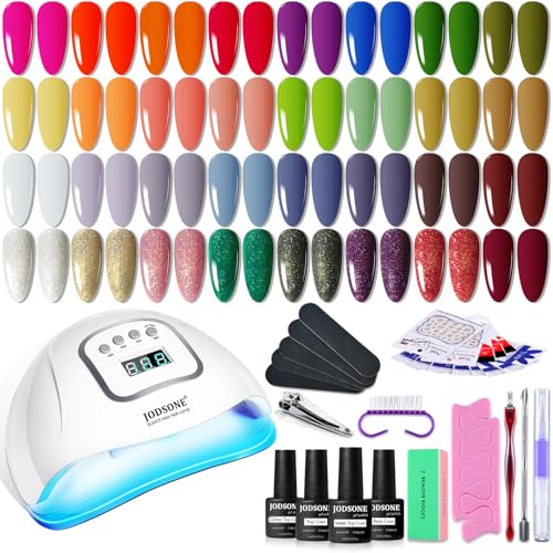 JODSONE Gel Nail Polish Kit with U V Light 32 Colors with Base Coat Matte Glitter Top Coat Gel Nail Set Manicure Salon Tools rainbow candy a01