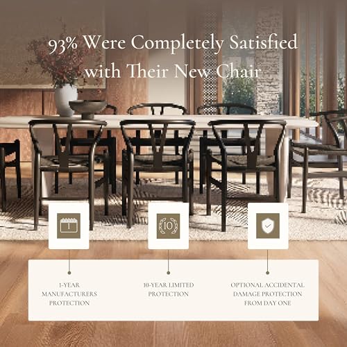 Image of Poly & Bark Weave Dining Chairs - Mid-Century Modern Wishbone Dining Chairs with Arms, Solid Wood Frame, Indoor Use - Pitch Black - Set of 2 - Ideal for Dining Room, Kitchen or Stylish Accent Setting