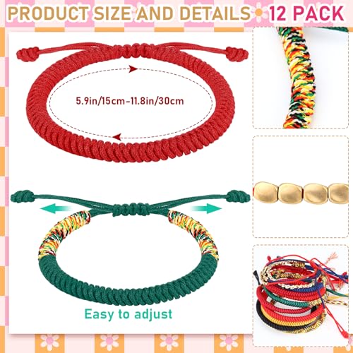 Tondiamo 12 Pcs Tibetan Bracelets Adjustable Handmade Tibetan Buddhist Red String Copper Beads Woven Knots Ethnic Colorful Mens Womens Lucky Bracelets for Protection Jewelry2