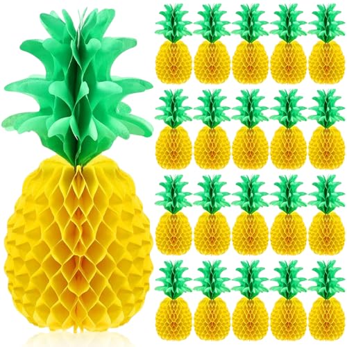 Image of Blulu 14 Inch Pineapple Honeycomb Centerpieces Tissue Paper Pineapple Table Hanging Decorations for Tropical Luau Hawaiian Jungle Party Supplies Favor(20 Pcs)