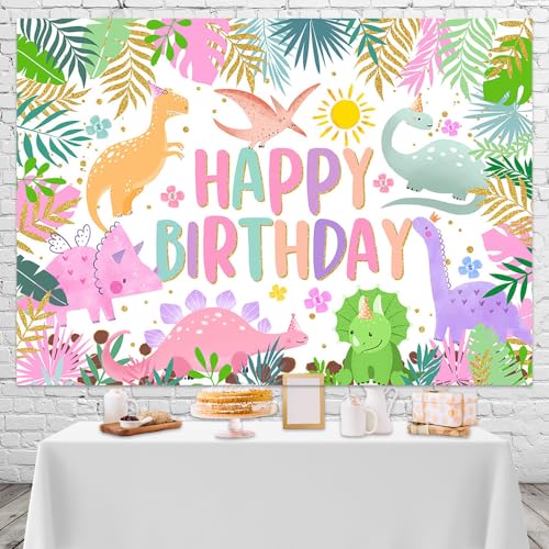 Mocsicka Dinosaur Birthday Backdrop Cartoon Dinosaur Girl Birthday Background Party Decor Dinosaur World Banner Dinosaur Theme Birthday Party Backdrop Supplies for Kid