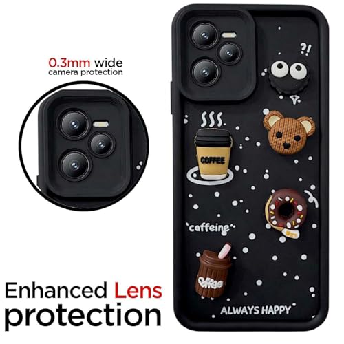 Image of Bintage Cute Fun Taddy| 3D Ball Bear| Donut| Coffee Rubber Case Full Body & Camera Protection Back Cover Compatible for Realme C35 4G - Black