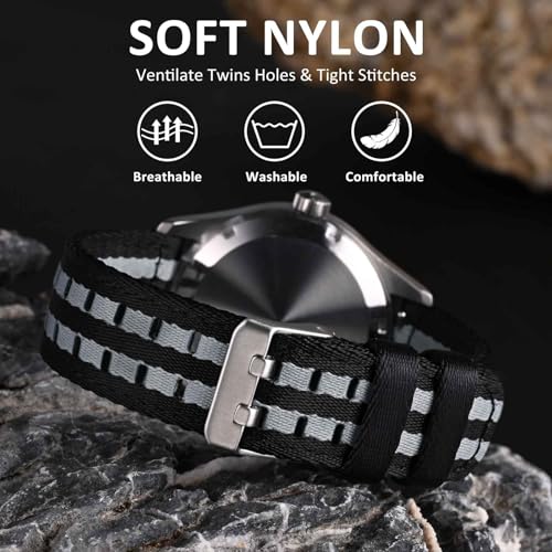 Image of WOCCI Double Holes Nylon Watch Bands, Silky Nylon Straps, Quick Release, Compatible Watch Lug Width 18mm 20mm 22mm