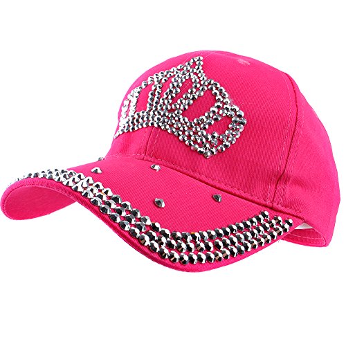 Elonmo Bling Hats, Crown Design Rhinestone Womens Baseball Cap Golf Hat Jeans Wash Denim Adjustable (Rose) #TOP6