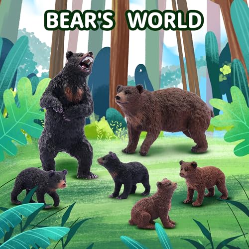 TOYMANY 6 Stück Bären Tierfiguren, Realistische Waldtier Familienfiguren Spielzeugset, enthält Braunbären und Schwarzbären, Bildung, Geburtstagsgeschenk, Weihnachtsspielzeug für Kinder