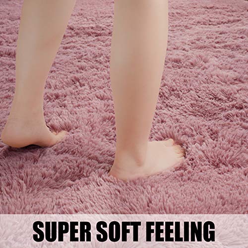 Merelax Soft Modern Indoor Large Shaggy Rug for Bedroom Livingroom Dorm Kids Room Home Decorative, Non-Slip Plush Fluffy Furry Fur Area Rugs Comfy Nursery Accent Floor Carpet 3x5 Feet, Blush