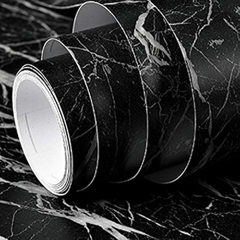 Fantasnight Sticky Back Plastic Black Marble Self Adhesive Vinyl Paper 40 X 300 cm Peel and Stick Wallpaper KitchenWorktop Vinyl Covering Furniture Stickers Decorations (Black) Cover