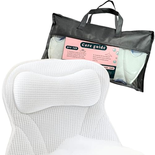 Losavia White Anti-Bacterial Bath Pillow, Shoulder, Neck and Back Support, With Laundry Bag, Portable Case, Quick Drying Hooks