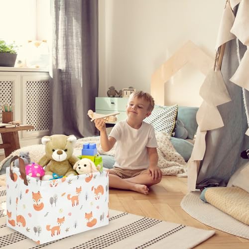 Image of Rectangle Fox Basket,Collapsible canvas waterproof storage basket,Toy Organizer,Laundry Baskets for Kid Rooms,Baby Room decor,Toy Baskets,Woodland Nursery Decor(Fox)