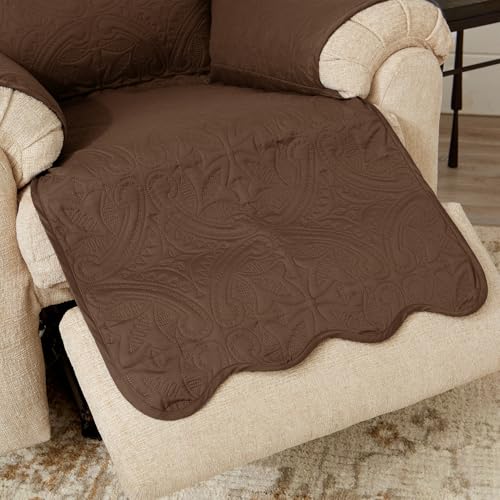 Image of Great Bay Home Reversible Recliner Cover - Washable Slipcover Furniture Protector with Elastic Straps - Perfect for Kids & Pets - Quilted & Stitched Detail (Chocolate /Taupe)