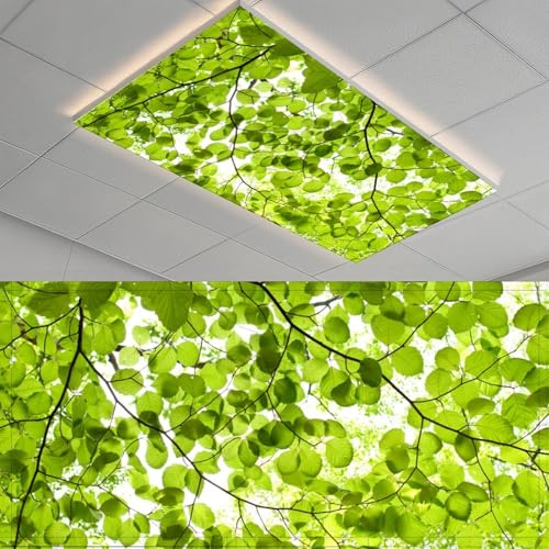 Image of 2 Pcs Fluorescent Light Covers for Ceiling Lights,Spring Leaves Magnetic Light Covers with 10 Magnets Fluorescent Light Filters for School Classroom Home Office Drop Ceiling Lamp Decor 4 x 2 Feet