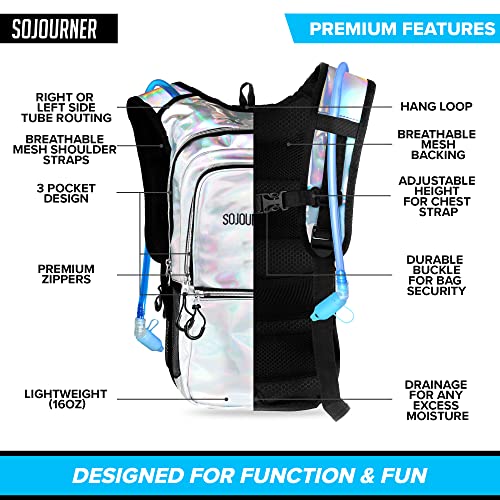 Sojourner Rave Hydration Pack Backpack - 2L Water Bladder Included For Festivals, Raves, Hiking, Biking, Climbing, Running And More (Multiple Styles) (Holographic - Silver) #TOP1