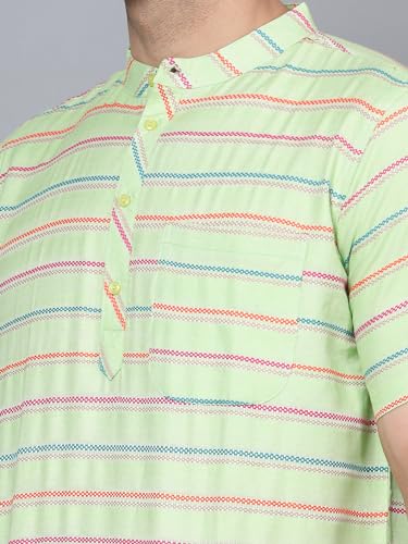 Image of LATEST CHIKAN Men's Cotton Regular Casual Strped Short Kurta Half Sleeves - (SK-LJ.DS.AS)