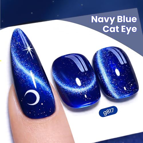 Image of beetles Gel Polish Navy Blue Cat Eye Gel Nail Polish - 15ML Glitter Gel Polish Magnetic Shimmer Effect Soak Off UV French Nail Art Design Salon DIY Manicure Gift for Women