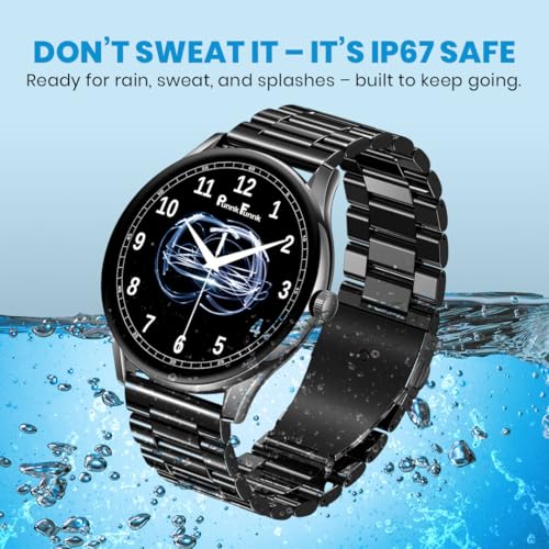 Image of PunnkFunnk Glavito Round Dial Smartwatch 1.49 inch AMOLED Display, Bluetooth Calling, Functional Crown Control, 100+ Sports Modes, IP67, Health Tracking, 100+ Watch Faces for Men & Women (Metal Black)