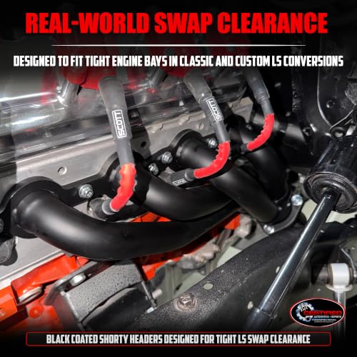 Image of LS Swap Black Thermal Coated Shorty Headers Block Hugger Tight Tuck Compact Exhaust Headers with MLS and Copper Gaskets 2.5 Inch Collectors Fits 5.3 6.0 LS1 LS2 LS3 S10 C10 K10