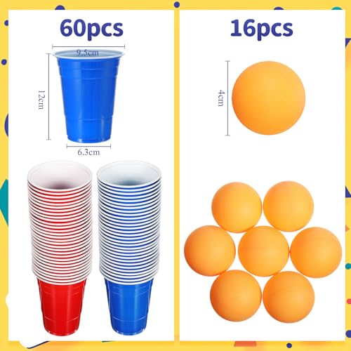 Image of Qinyoung 76 Pcs Cups and Balls Game Set for Party, Plastic Flip Cup Stacking Game Colorful Reusable Table Tennis Ball Indoor Outdoor Toss Activity for Birthday Wedding Drinking Party (Red Blue)