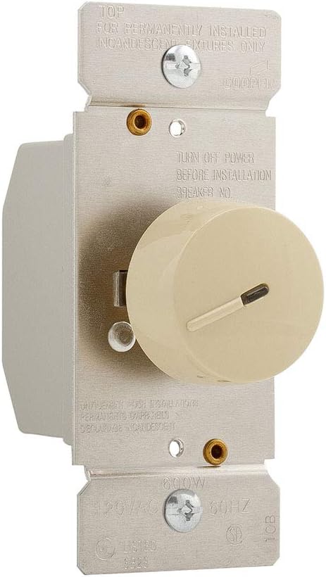 Eaton RI306PL-V-K 600-Watt 120-Volt Lighted Incandescent/Halogen Rotary Dimmer with Preset, Ivory