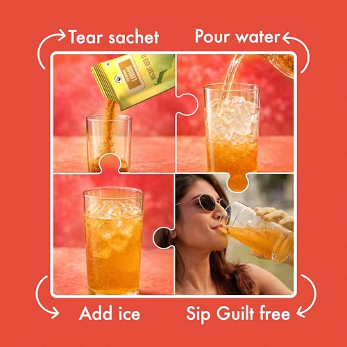 Image of Impulse Coffees Guilt Free Iced Tea Powder - Assorted Variety Pack | 5 Flavors - Lemon, Blueberry, Strawberry, Pineapple, Guava Chilli | Zero Refined Sugar | Vitamin C & B-Complex | 20g X 40 Sachets | 800g