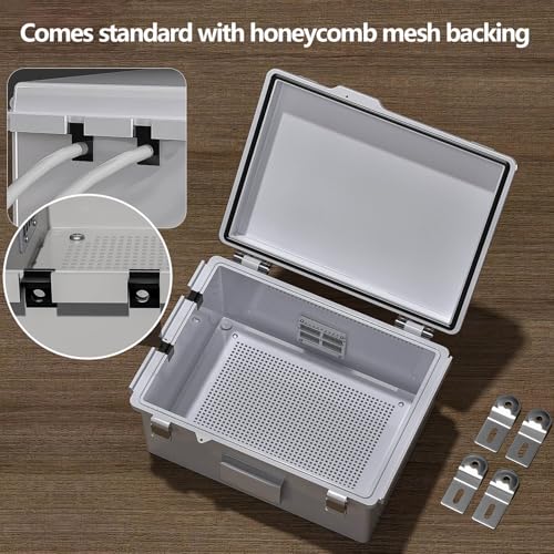 Image of ABS Electrical Junction Box, Ventilated Design, Cable Grommets, IP65 Waterproof Enclosure, Indoor /Outdoor Use with Mounting Panel. (Grey Cover, 8.7 inchx6.7 inchx4.3 inch)