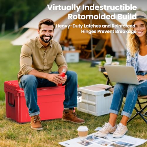 Image of Rotomolded Hard Cooler, Portable Small Ice Chest with 3-Inch Insulation, Heavy-Duty Beach Cooler for Camping, Fishing, Boating, Picnic, BBQ, Travel