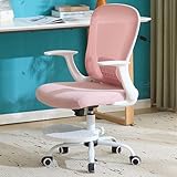 SOLLATI Kids Desk Chair Ergonomic Study Chair Swivel Mesh Desk Chair with Adjustable Arm Height Footrest Wheel Computer Home Office Chair for Children Boys Girls Students Bedroom School Age 5-13 Pink