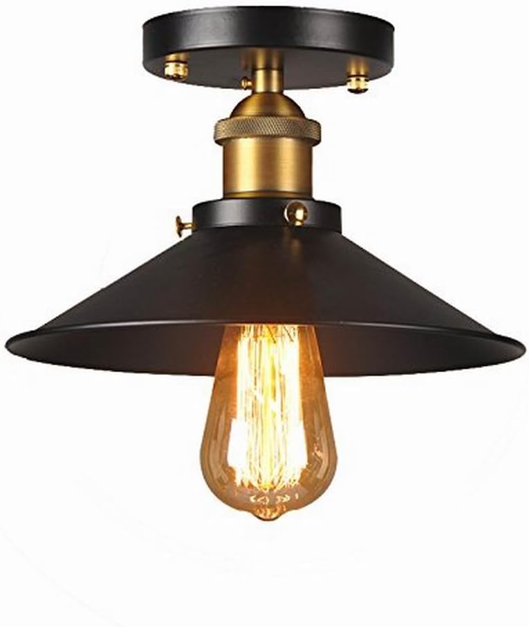 FGHOME Andante Industrial Factory Semi Flushmount Ceiling Lamp - Antique Brass One-Light Fixture with Metal Shade Exposed Hardware - 5-Inch Canopy - Downlight Modern Vintage FG2016859