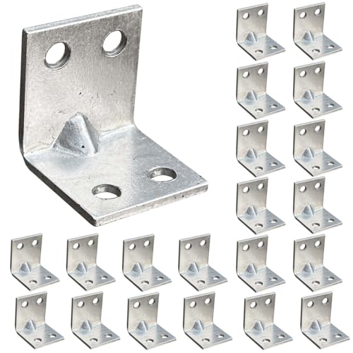OMIDEAS 20 x Winkelverbinder mit Sicke (20 x 20 x 20 mm) Eckwinkel 90 Grad L Klammern Lochwinkel Schwerlast Winkel Holzverbinder Möbelverbinder Stuhl Verbinder Verzinkt
