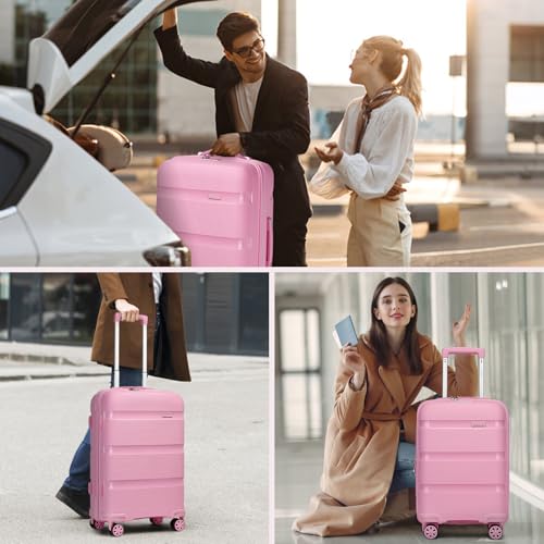 Kono Luggage Sets 3 Piece Hard Shell Travel Trolley 4 Spinner Wheels Lightweight Polypropylene Suitcase with TSA Lock (Pink, 20/24/28 Set)2