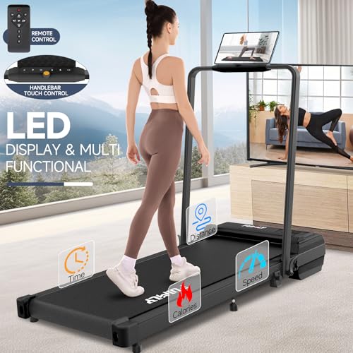 Image of Walking Pad Treadmill,Incline Foldable Treadmill with Handrail, 300lbs Capacity, Folding Treadmills for Home Office