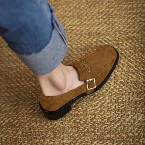 Image of MOOMMO Women Chunky Heel Penny Loafers Square Toe Buckle Slip On Comfort | Office Ladies Loafer Pumps 2 inch Stacked Block Heel Dress Loafers Oxfords Walking Dress Shoes Casual Size 4-11 M US