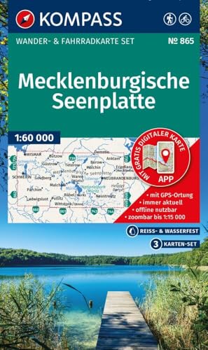 KOMPASS Wanderkarten-Set 865 Mecklenburgische Seenplatte (3 Karten) 1:60.000: Wander- und Fahrradkarte in einem - inklusive Offline-Verwendung in der KOMPASS-App. Wander-& Radwege.
