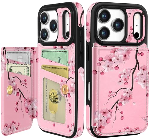 Shorogyt for iPhone 18 Pro/17 Pro Wallet Case, Peach Blossom