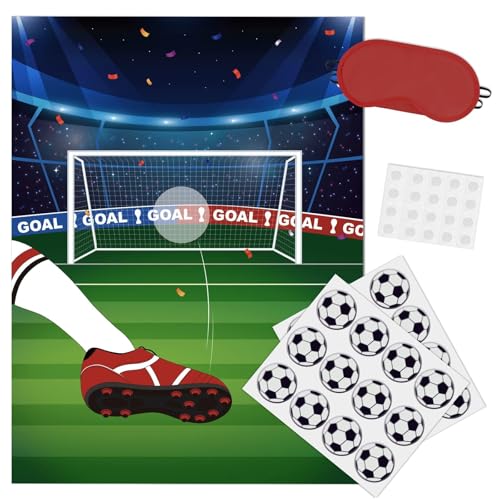 Image of WERNNSAI Soccer Party Game for Kids Sports Themed Party Decorations | Pin The Soccer on The Goal,Football Party Games for Classroom Activities,28 inch x 21 inch Poster with 24 Stickers and Blindfold