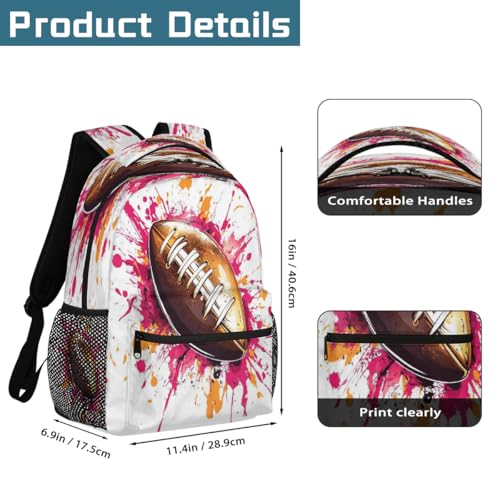 Colorful Splashes Rugby Ball Kids Backpack, Lightweight School Bookbag Large Capacity Laptop Backpack Water Resistant Daypack Shoulder Bag for Teenager Boys Girls2