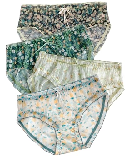 Cute Cottagecore Floral Summer Panties for Teen Girls,Breathable Mesh and Moisture-wicking Lining Underwear,4-Pack