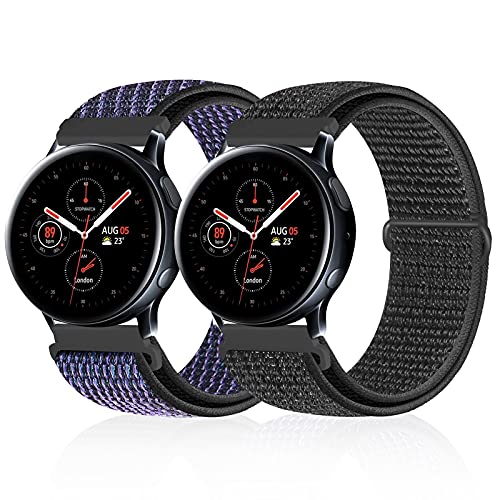 XFYELE 20mm Quick Release Watch Band Compatible with Samsung Galaxy Watch 3 41mm  Galaxy Watch Active 2 40mm 44mm, Nylon Breathable Replacement Sport Strap (Reflective Black+Grape Purple, 20mm)