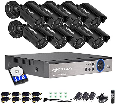 8 Channel Security Camera System, 1080P lite H.264+ CCTV Video Surveillance DVR with 8pcs AHD Wired Weatherproof Outdoor/Indoor Bullet Security Cameras,1TB Hard Drive Included