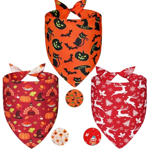 Halloween Dog Bandanas Thanksgiving and Christmas Scarf XLarge 3P...