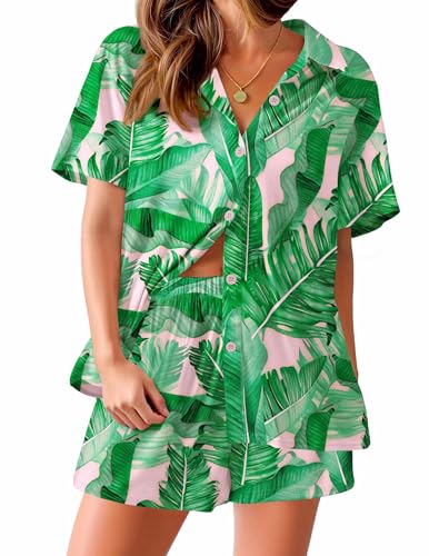Image of Ekouaer Pajama for Women Set Short Sleeve Button Down Pajamas Sets Soft Lounge Sets for Women Sleepwear PJS