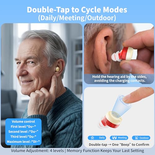 Image of OTC Hearing Aids for Seniors, Noise Reduction, Rechargeable, Clear TV Sound | 8 Hearing Aid Domes for Adult, 3 Scene Modes (Meeting /Sport /Outdoor), Volume Memory, Compact In-Ear Design, Auto on /off